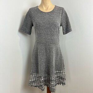 Mystree Women’s Medium Grey Short Sleeve Distressed Hem Mini Dress Cottagecore